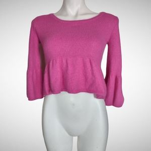 Express Babydoll Angora Cropped Bell Sleeve Sweater, pink, sz SM